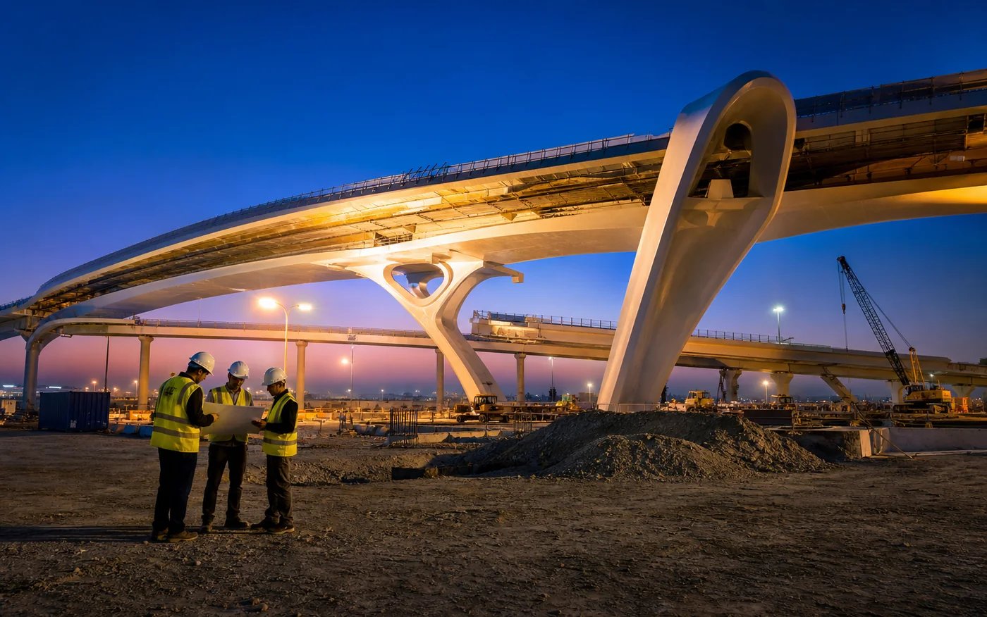 Engineers coordinating a major UAE civic infrastructure project